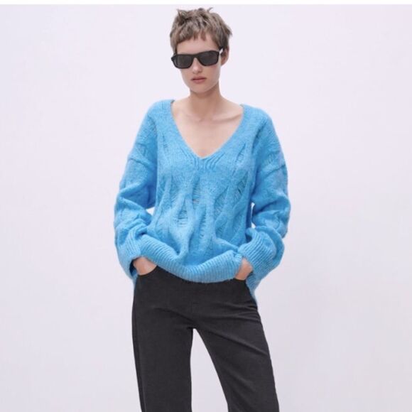 NWOT Zara Loose Knit Long Ripped Sweater-Size S - Picture 8 of 9